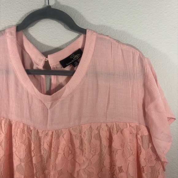 Suzanne Betro Blush Textured Tunic Plus Size 1X Floral Blouse Sheer Feminine - Picture 3 of 15